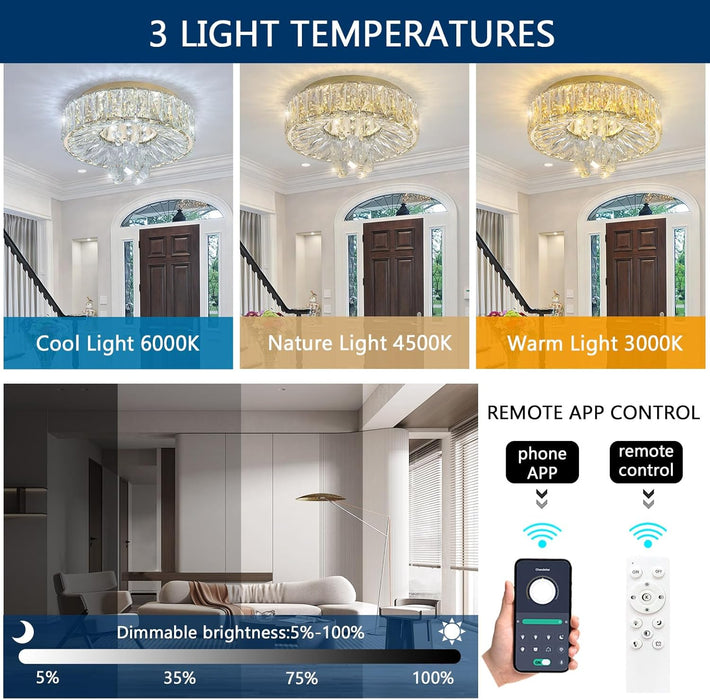 Mini Crystal Chandelier 11.8In Diameter Dimmable Light