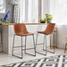 Bar Stools Set of 2, Faux Leather Barstools with Metal Legs | Counter Height 30 Inch Design, Armless with Back, Comfortable, Modern Finish, Kitchen Island, Brown