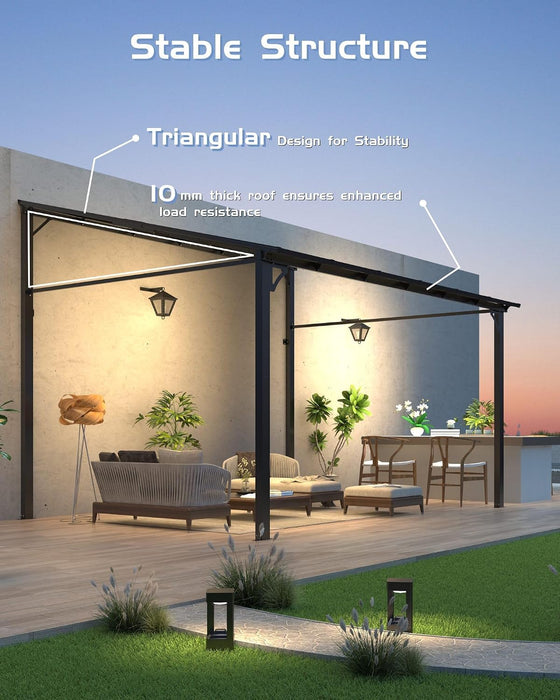 10x12 Lean-To Gazebo Wall-Mounted Polycarbonate Hardtop