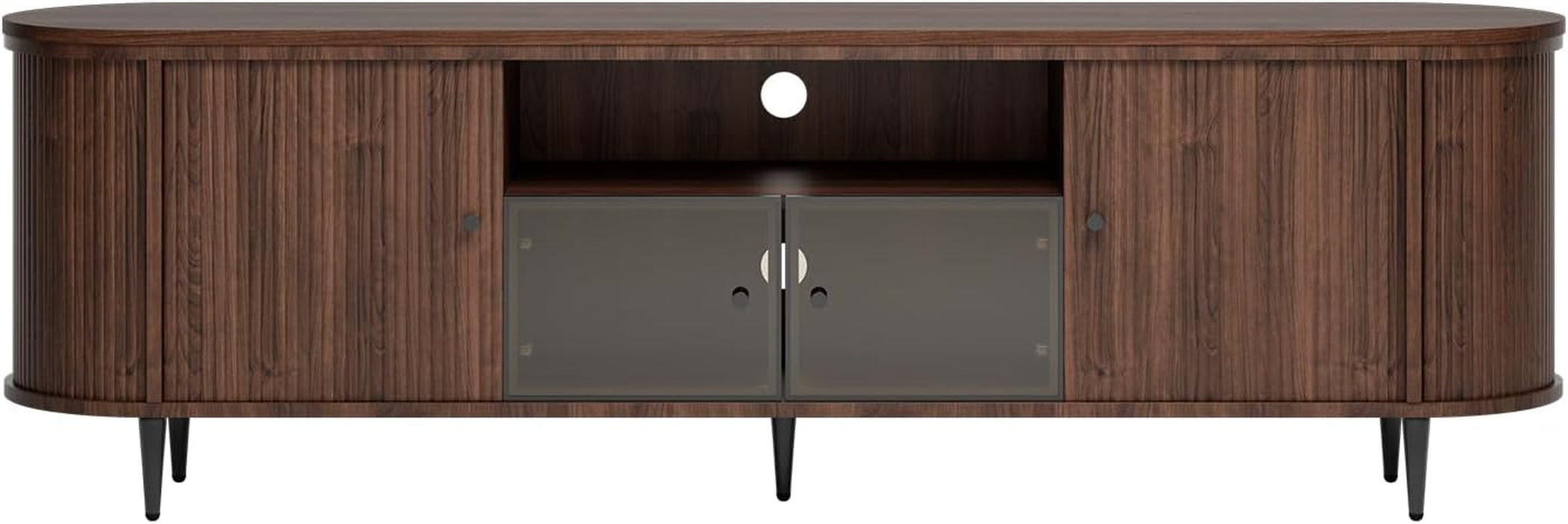 Luxury 70" Fluted TV Stand, Modern Entertainment Center for Tvs up to 80”, TV Console with Faux Marble Tabletop, Curved Profile Design, Media Console for Living Room, Brown