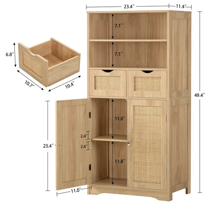 Bolten 49.4In Accent Rattan Cabinet,Storage Cabinet, Bathroom Storage Cabinet with 2 Drawer