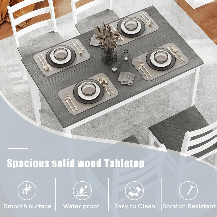 5 Piece Dining Table Set for 4, Farmhouse Solid Wood Kitchen Table Chairs Set of 4, Mid-Century Modern Dinette Set W/Rubber Wood Legs, Dining Room Table and 4 Chairs for Kitchen