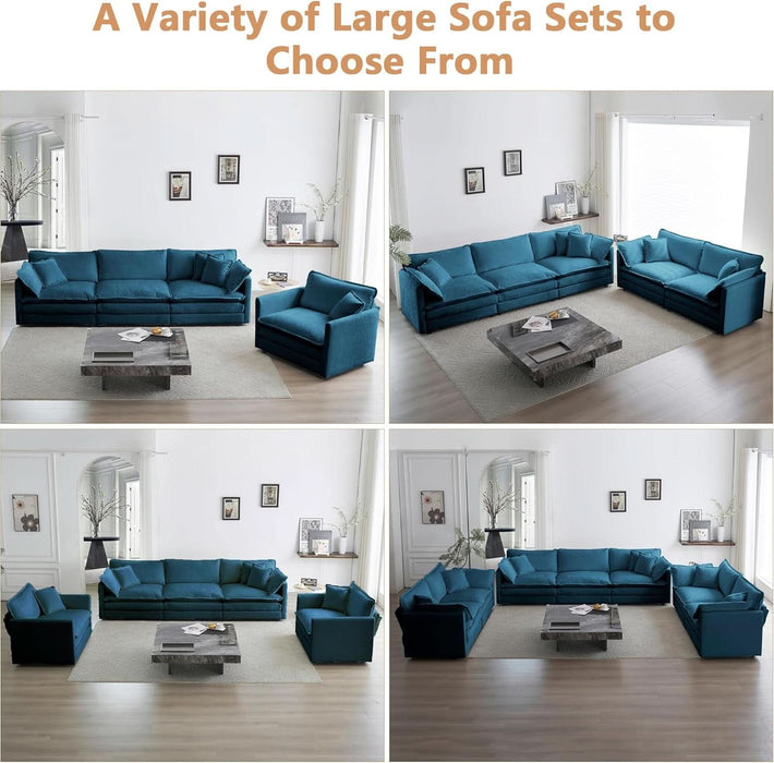 Luxury 3 Piece Sofa Set, 2 Pieces of Single Sofa and 1 Piece of 3 Seater Sofa, Modern Chenille Comfy Cloud Couches Set with 7 Pillows for Living Room Office, Blue