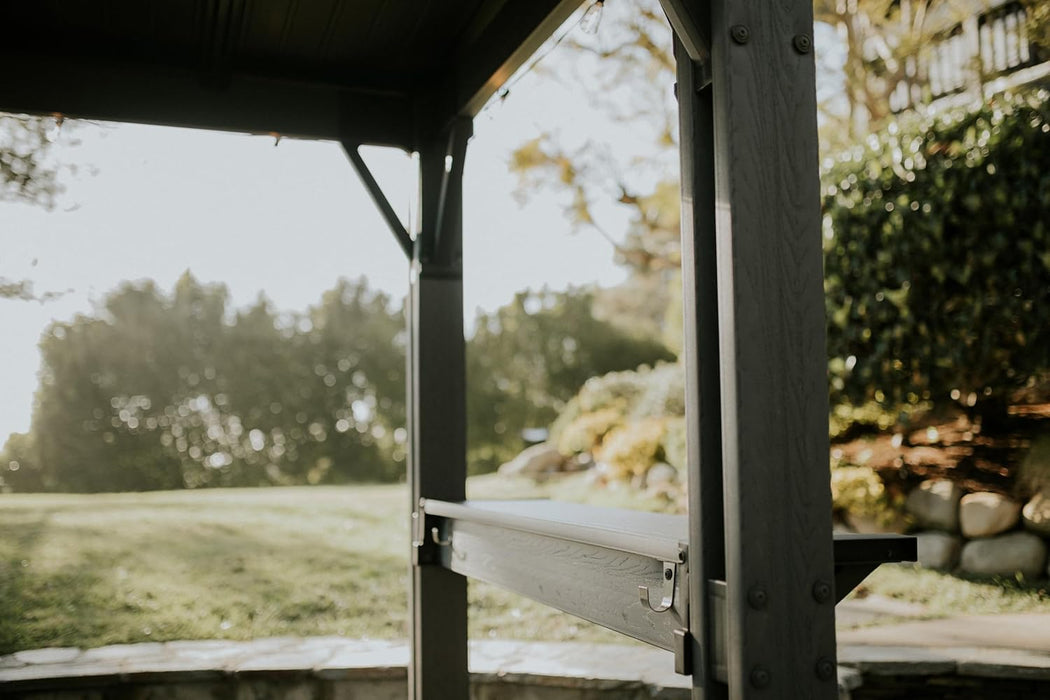 Keter Signature 8 X 6.5 FT Grill Gazebo Hardtop Durable Resin Outdoor BBQ Gazebo with Double Shelves, Permanent Grill Pavilion for Patio Lawn, Deck, Backyard, and Garden