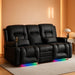 Loveseat Recliner Sofa with Massage and Heat, Power Reclining Loveseat Sofa RV Couch with Console, Home Theater Seating with LED Lights, Bluetooth Speakers, USB, Outlets, Faux Leather, Black