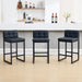 Bar Stools Set of 3, Upholstered Faux Leather Counter Height Barstools with Low Back and Thickened Metal Legs, Modern Bar Chairs for Kitchen Island, Bar (Black, 3Pcs 26" Counter Stools)