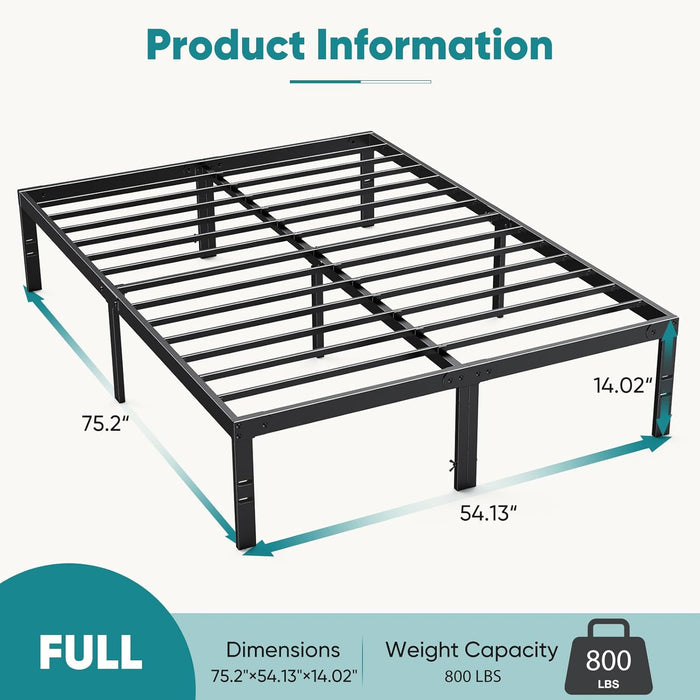 Full Size Metal Platform Bed Frame with Storage Space, Heavy Duty Sturdy Mattress Foundation, Strong Support Slats, 800LBS, Easy to Assemble, Black