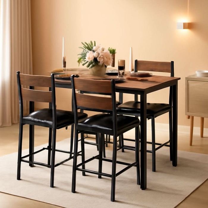 Dining Table Set for 4, Wood Kitchen Table with Upholstered Chairs for Kitchen Room and Small Spaces, Rustic Brown
