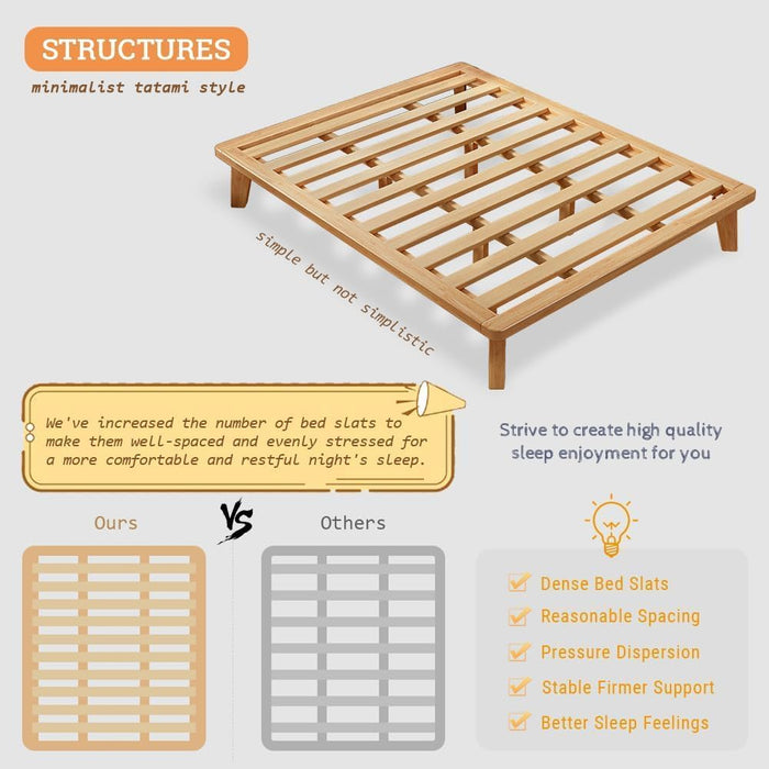 Queen Wood Platform Bed Frame, 14 Inch Bed Base, Oak