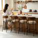 Bar Stools Set of 3 Boucle Seat Chair with Wood Back | 24 Inch,Upholstered,Metal Frame,Foot Rest,Light Brown,Mid Century Modern Barstools for Kitchen Island Dining Room
