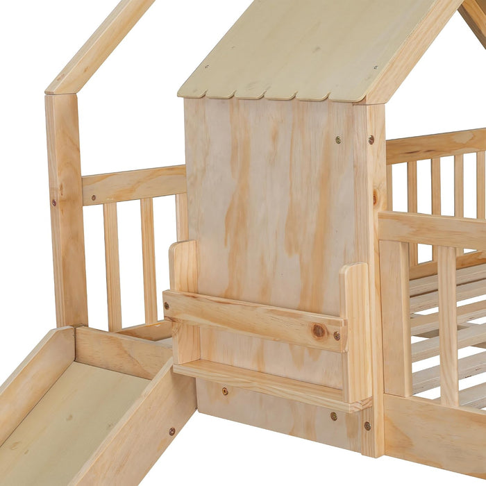Natural SolidWood ExtraLarge OverQueen Bunk Bed Slide