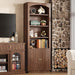 Book Shelf and Bookcases with Doors Floor Standing 6 Shelf Display Storage Shelves, 70.8" Tall Bookcase for Home Office, Living Room, Mid-Century Modern, Walnut Brown