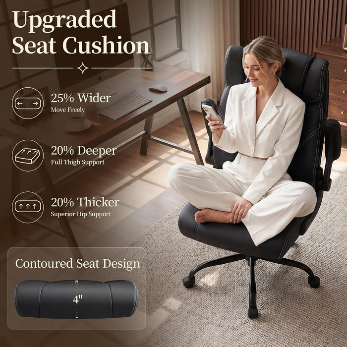 Office Chair, Leather Ergonomic Computer Desk Chair with Rocking