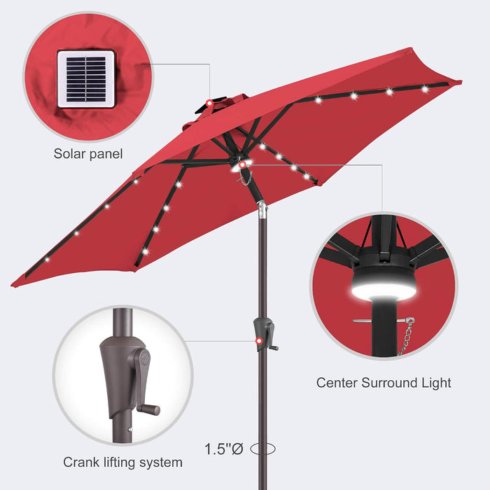 Solar Patio Umbrella with Centre Light, 7.5 Ft Red