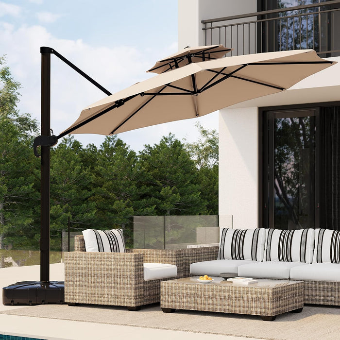 10FT Patio Umbrella, Offset Cantilever Umbrella with UV Protection, Fade Resistant Polyester Fabric, Easy Tilt Adjustment Pool Umbrellas Outdoor for Deck, Garden, Backyard