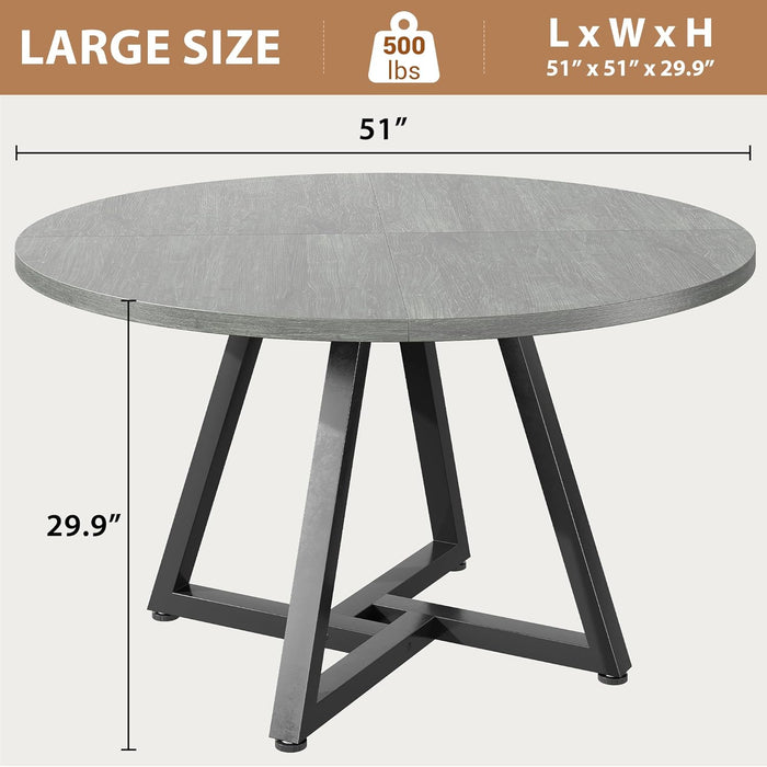 51" round Dining Table Kitchen Dining Room Circle Dinner Pedestal Table for 4 6 8, Space Saving Wood Kitchen & Dining Room Furniture (Grey)