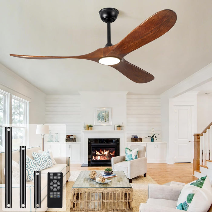 52" Ceiling Fan with Light and Remote, 6-Speed Dimmable Outdoor Ceiling Fan, High CFM Quiet 3 Blade Wood Ceiling Fan,  Modern Propeller Ceiling Fan for Outdoor Indoor Living Patio Porch (Walnut)
