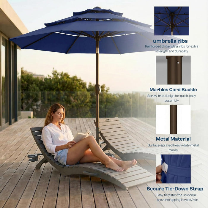 10Ft Patio Umbrella, 3 Tier Outdoor Market Table Umbrellas with 8 Fiberglass Ribs and Push Button Tilt, Windproof, Vented Canopy, UV Protection for Deck, Pool, Backyard