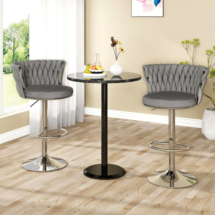 Velvet Bar Stools Set of 4,Modern Swivel Bar Chairs Counter Height Barstool,Adjustable Barstools with High Backrest,Upholstered Kitchen Island Chairs,Grey