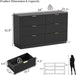 Fluted Dresser for Bedroom with 6 Drawers, 54" Wide Modern Chest of Drawers with Lighting, Wooden Dresser TV Stand with Curved Edges, Closet Organizer for Living Room, Hallway, Black