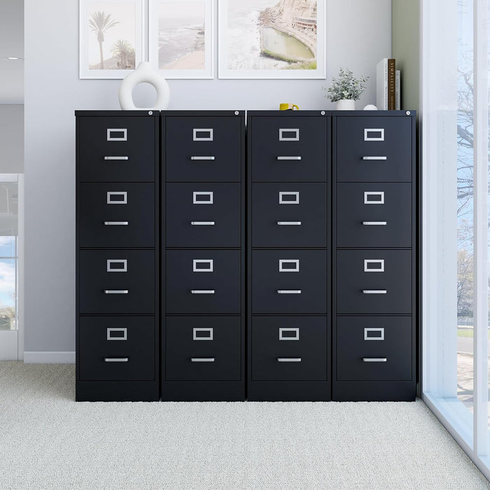 4-Drawer Vertical File Cabinet, Letter/Legal, Locking, Black