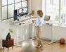 Electric L-Shaped Standing Desk, 59 Inch Height Adjustable Office Desk with Monitor Stand, Sit-Stand Desk with Power Outlets, Large Lift Table for Home, Office, Workstation, White