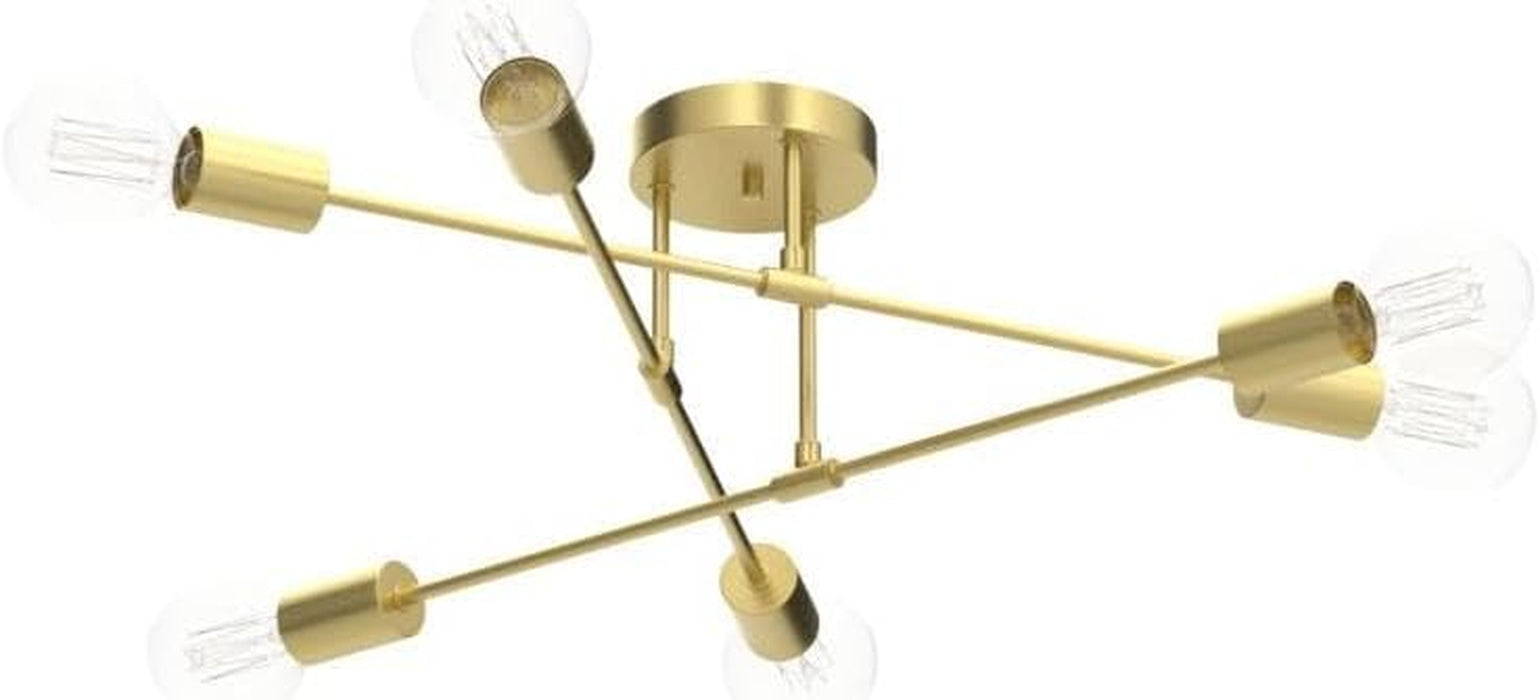 Modern Sputnik Chandelier 6-Light Industrial Ceiling Lights Fixture Gold Semi Flush Mount Ceiling Light Fixture with E26 Base Sputnik Lights Fixture for Dining Room Bedroom Foyer Hallway Living Room