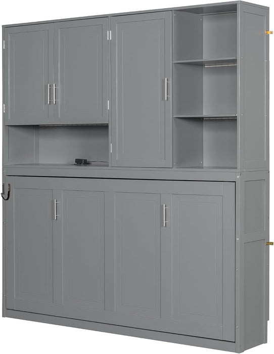 Twin Murphy Bed UltraSpaceSaving Cabinet Shelves Gray