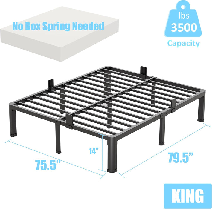 14 Inch King Metal Bed Frame with Rounded Corner,Mattress Retainer