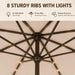 10FT Solar Lighted Patio Umbrella, Outdoor Table Market Umbrellas with Push Button Tilt and Crank, 32 LED Lights, 8 Sturdy Ribs, Uv-Resistant for Deck, Garden, Pool