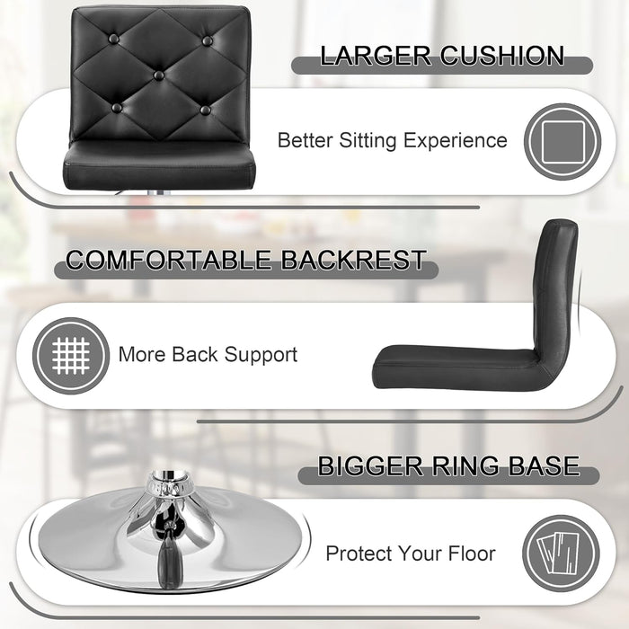 Bar Stools Set of 4, Modern PU Leather Adjustable Bar Stools with Back, 360° Swivel Bar Height Stools for Kitchen Counter Island, X-Large Size, 17.3" D X 16.5" W X 45" H, Black