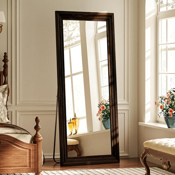 Full Length Mirror with Solid Wood Frame, 71"X30" Floor Mirror, Brown