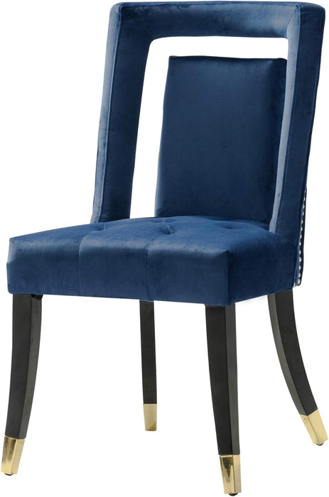 Elsie Dining Side Chair Velvet Upholstered Nailhead Trim Seat Espresso Finished Gold Tip Tapered Wood Legs Modern Transitional (Set of 2), Navy