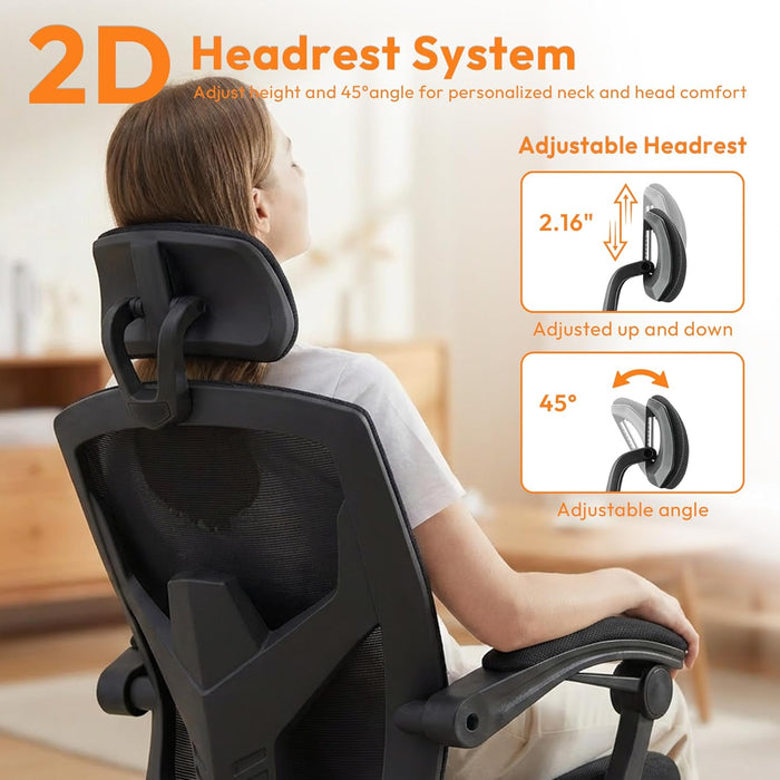 Desk Chair with Foot Rest, High-Back Mesh Office Chair with Wheels, Black