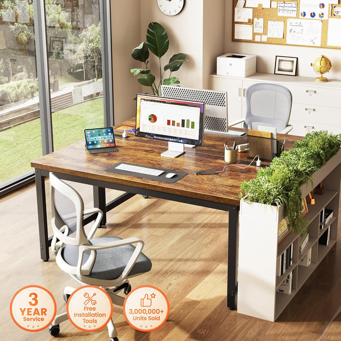 55 X 24 Inch Desk with Power Outlets & USB-C, Deeper & Thicker Desktop, Robust Metal Tubes, Computer Desk, Heavy Duty Office Desk, Work Gaming Desk for Home Office, Rustic Brown
