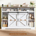 47.2" File Cabinet, 2 Drawers Filing Cabinets for Home Office Fit Legal/Letter/A4 File, Farmhouse File Cabinet with Barn Door & Power Outlet, Printer Stand with Storage & LED Light, White+Grey
