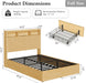 Full Size Bed Frame with Headboard and Storage Drawers, Full Platform Bed Frame with LED Lights and Charging Station, Fluted Wood Grain Design, No Box Spring Needed, Oak
