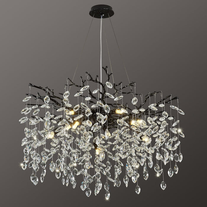 31.5" Tree Branch Chandelier Black 10-Light Crystal Chandelier