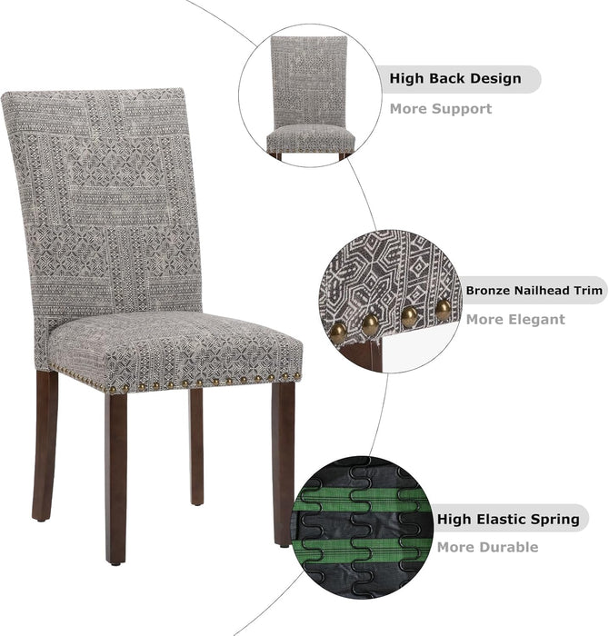 Upholstered Parsons Dining Chairs Set of 4, Fabric Dining Room Kitchen Side Chair with Nailhead Trim and Wood Legs - Boho