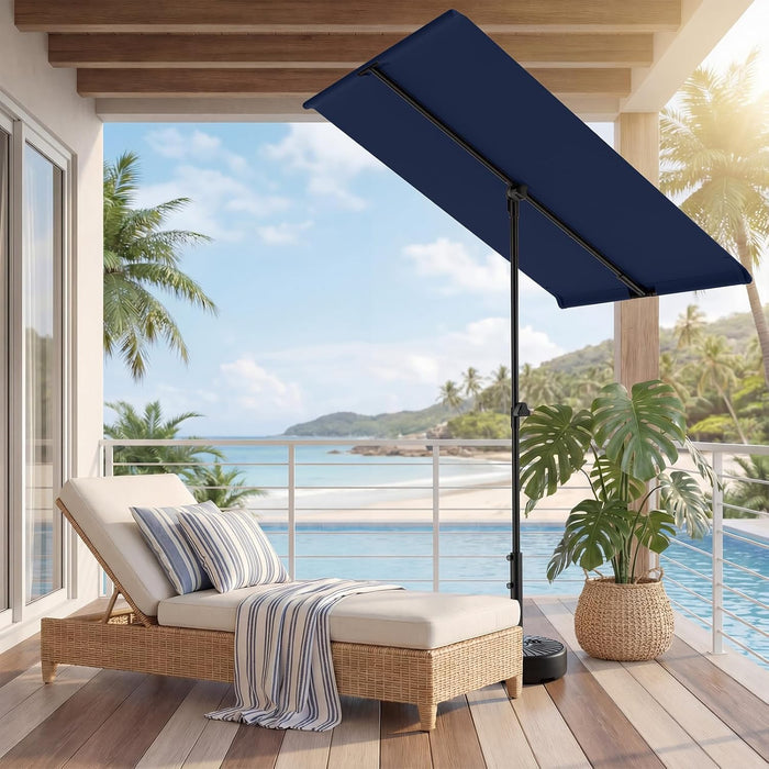 6X4Ft Outdoor Balcony Umbrella - Flat Porch Pool Patio Umbrella Rectangular Canopy Shade UPF50+ UV Protection 360° Rotating & Tilting All Angles Applicable (Navy Blue, No Base)