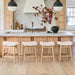 Bar Stools Set of 4, Barstools with Sturdy Wood Legs, Saddle Seat Counter Height Bar Stools for Kitchen Counter, Bar, Dining, 24 Inch Farmhouse Counter Stools, Beige Fabric
