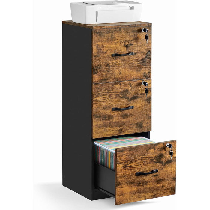 Brown Filing Cabinet with Lock & Printer Stand