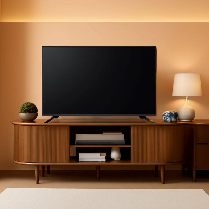 54" Tambour Door TV Stand,Wood Mid Century Modern TV Cabinet for up to 65“ Tv,Curved Edge Long TV Stand with Storage for Bedroom Living Room(Walnut, 54Inch)