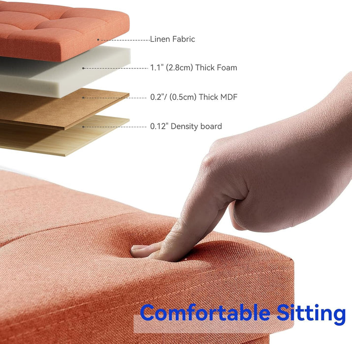30 Inches Folding Storage Ottoman Bench, Ottoman with Storage Bench for Bedroom, Living Room, Entryway, Foot Rest with Legs, Orange