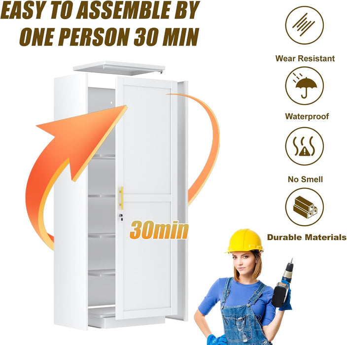 Lockable Metal Locker Cabinet Narrow White Storage