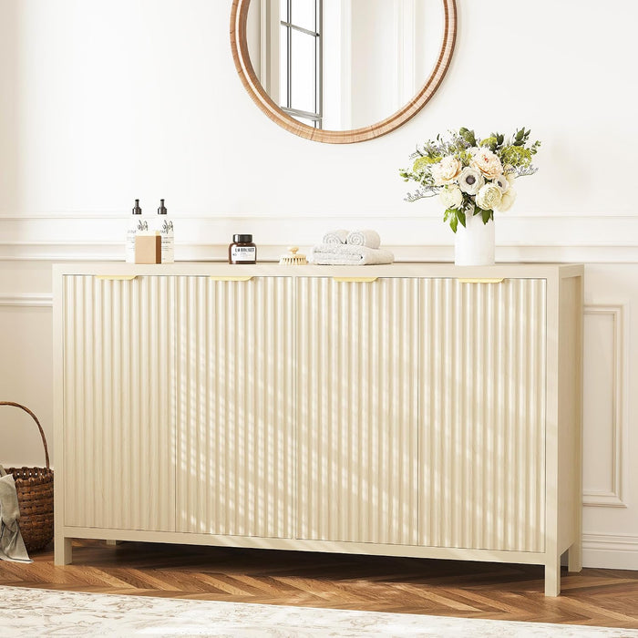 Fluted Buffet Cabinet with Storage, 55" Modern Sideboard Cabinet with 4 Doors, Credenza Accent Console Cabinet Coffee Bar Table for Living Room Dining Room Hallway, Natural