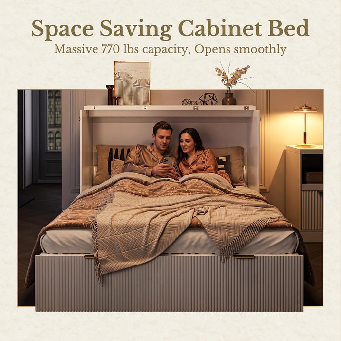 White Queen Murphy Bed Featuring Integrated Charging