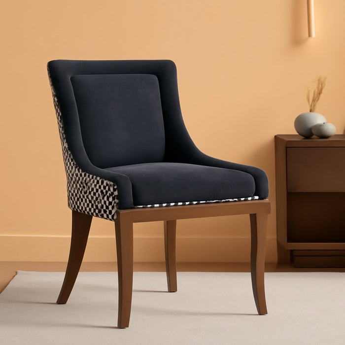 Modern Dining Chairs Set of 2, High Back Dining Chairs Side Chairs with Solid Wood Legs, Upholstered Fabric Dining Room Chairs for Dining Room Kitchen, Black and Patterned