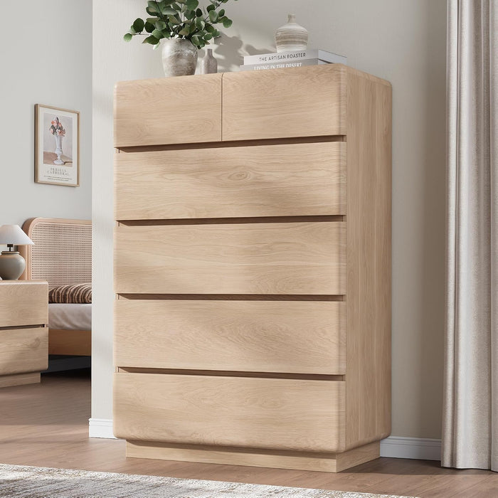 Natural Oak 6 Drawer Dresser for Bedroom, 48" Tall Chest of Drawers