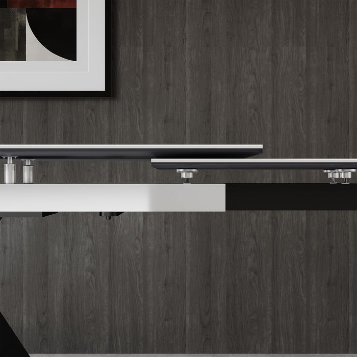 Extendable Dining Table for 8-12 Seat, Flexible Stretch, Tabletop Made from Rock Plate and Tempered Glass, Solid Carbon Steel Base, 35.4" D X 94.5" W X 30" H, White Top